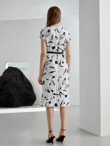 MOTF PREMIUM Vestido con cinturón lino tulipán cruzado - Blanco y Negro - Ver 7