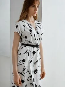 MOTF PREMIUM Vestido con cinturón lino tulipán cruzado - Blanco y Negro - Ver 8