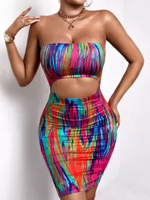 SHEIN SXY Tie Dye Cut Out Bodycon Tube Dress - Multicolor - View 1