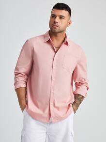 Manfinity VCAY Loose Fit Men's Plus Size Patched Pocket Shirt - Baby Pink - View 1