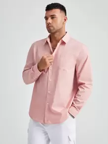 Manfinity VCAY Loose Fit Men's Plus Size Patched Pocket Shirt - Baby Pink - View 3
