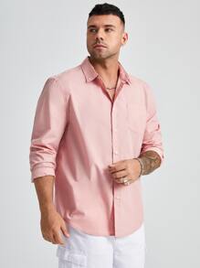 Manfinity VCAY Loose Fit Men's Plus Size Patched Pocket Shirt - Baby Pink - View 4