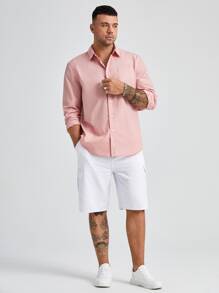 Manfinity VCAY Loose Fit Men's Plus Size Patched Pocket Shirt - Baby Pink - View 5