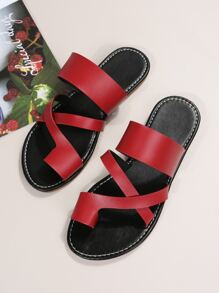 Sandalias con tira con aro de dedo con tira cruzada - Rojo - Ver 4