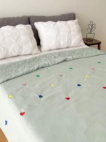 Tấm trải giường chần gòn thêu trái tim - màu xanh lá - Xem 3