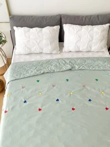 Tấm trải giường chần gòn thêu trái tim - màu xanh lá - Xem 4