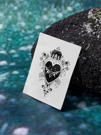 Hellsea Goth 1sheet Heart & Crown Pattern Tattoo Sticker
