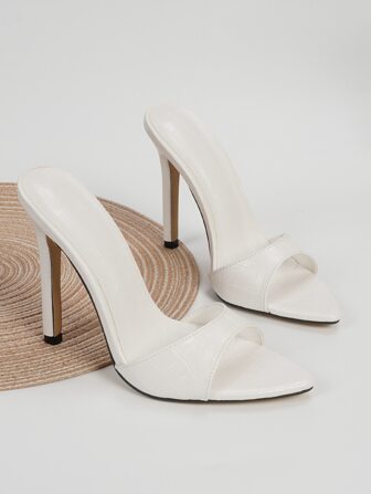 鱷魚壓紋細跟穆勒涼鞋