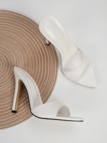 鱷魚壓紋細跟穆勒涼鞋 - 白色 - 查看 6