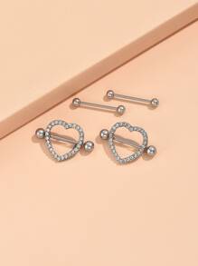 4入組完美穿孔水鑽心形和球形裝飾乳頭環不銹鋼男女款無需穿孔隔墊身體首飾