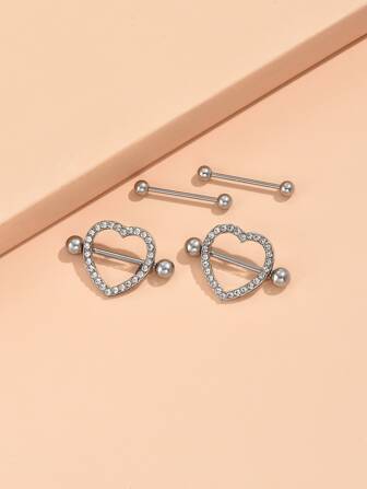 4入組完美穿孔水鑽心形和球形裝飾乳頭環不銹鋼男女款無需穿孔隔墊身體首飾