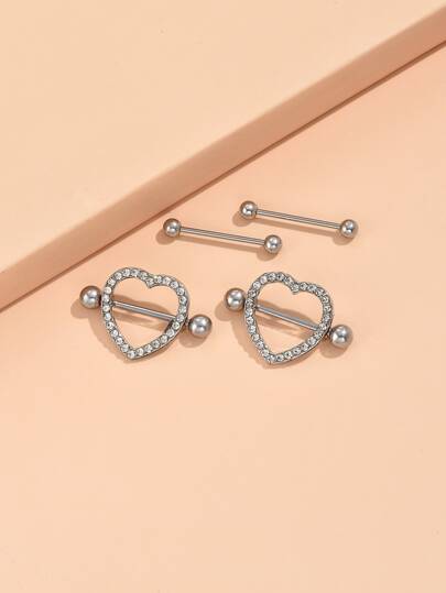 4入組完美穿孔水鑽心形和球形裝飾乳頭環不銹鋼男女款無需穿孔隔墊身體首飾