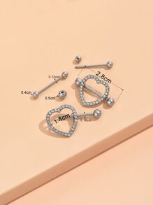 4入組完美穿孔水鑽心形和球形裝飾乳頭環不銹鋼男女款無需穿孔隔墊身體首飾