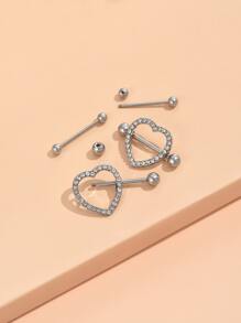 4入組完美穿孔水鑽心形和球形裝飾乳頭環不銹鋼男女款無需穿孔隔墊身體首飾