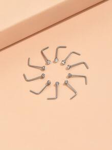 10入組經典不銹鋼白色水鑽 L 形鼻釘適合女士日常佩戴 - 白色 - 查看 1