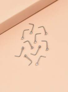 10入組經典不銹鋼白色水鑽 L 形鼻釘適合女士日常佩戴 - 白色 - 查看 2