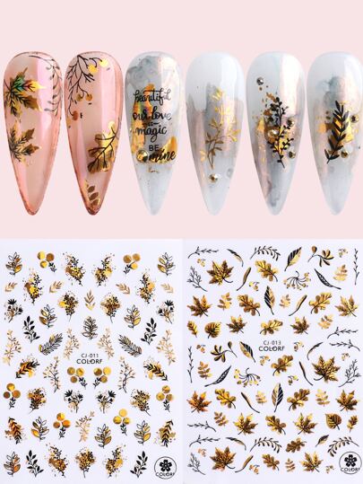 FULL BEAUTY 2张叶子图案美甲贴纸