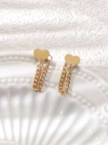 1雙時尚迷人不鏽鋼仿品心形鏈式耳環,女性日常時尚珠寶配件,生日派對禮物