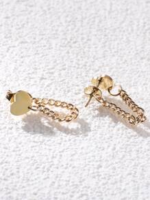 1雙時尚迷人不鏽鋼仿品心形鏈式耳環,女性日常時尚珠寶配件,生日派對禮物