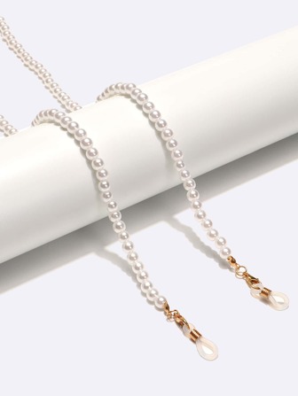 优雅 1 件 6 毫米纯白色仿珍珠眼镜链 女士眼镜配件