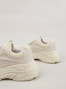 Men Mesh Panel Lace-up Front Chunky Sneakers - Beige - View 3