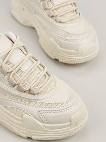 Men Mesh Panel Lace-up Front Chunky Sneakers - Beige - View 4