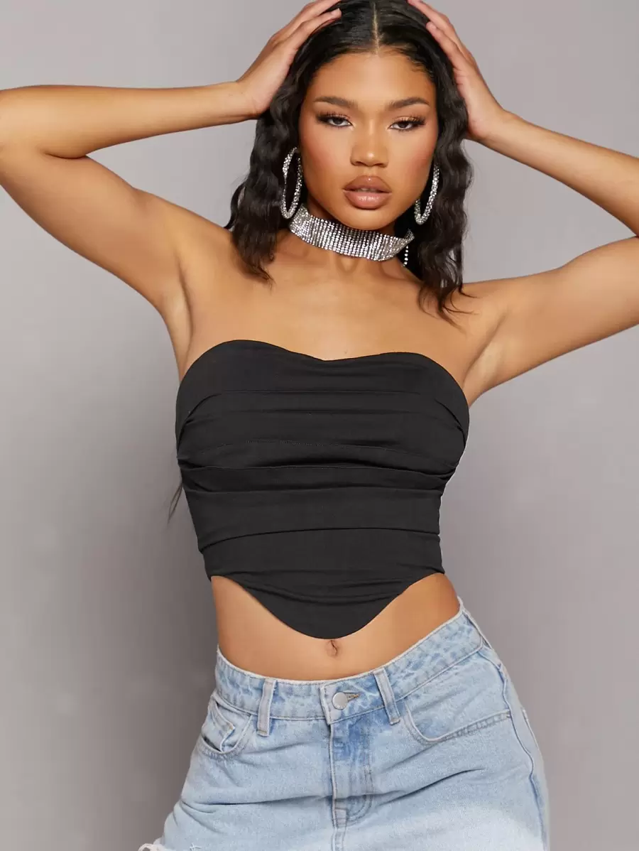 SHEIN BAE Áo nữ Bất đối xứng Lộ Lưng màu trơn Gợi cảm - màu đen - Xem 1