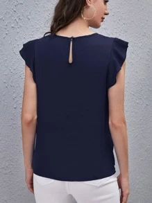 SHEIN Clasi Áo sơ mi nữ Nút Xù màu trơn Thanh lịch - Màu xanh hải quân - Xem 3