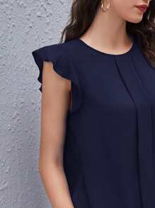 SHEIN Clasi Áo sơ mi nữ Nút Xù màu trơn Thanh lịch - Màu xanh hải quân - Xem 4