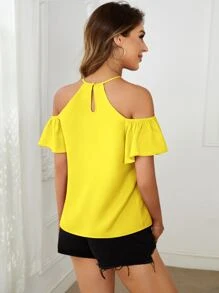 SHEIN Clasi Blusa amarillo flúor ribete fruncido de hombros descubiertos - Amarillo - Ver 2