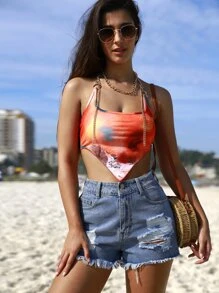 SHEIN VCAY 紮染環鏈鏈條細節掛脖上衣 - 彩色 - 查看 2