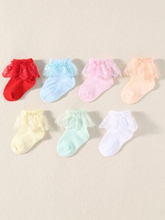 7雙嬰兒蕾絲邊襪子