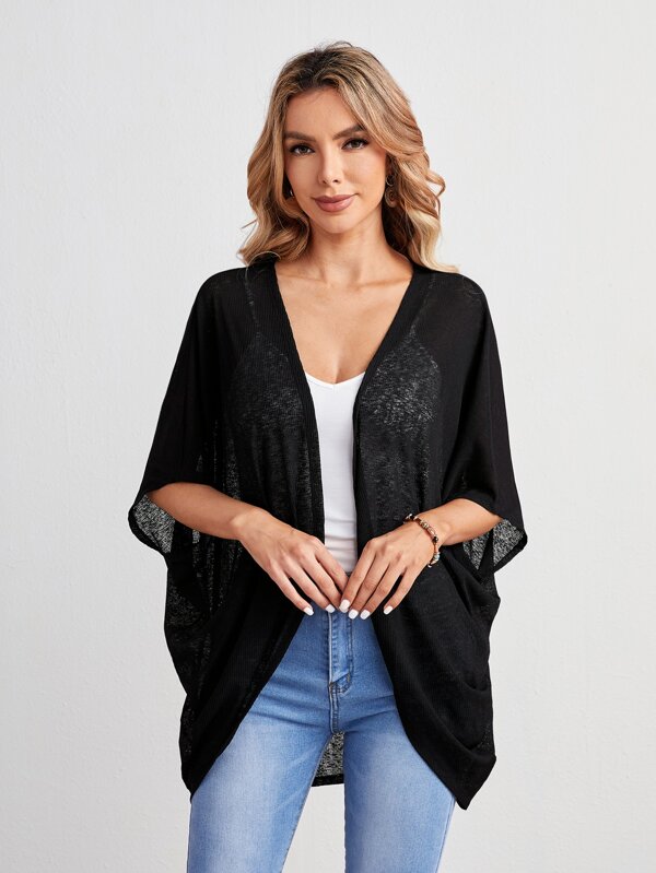 EMERY ROSE Ribbed Knit Batwing Sleeve Coat