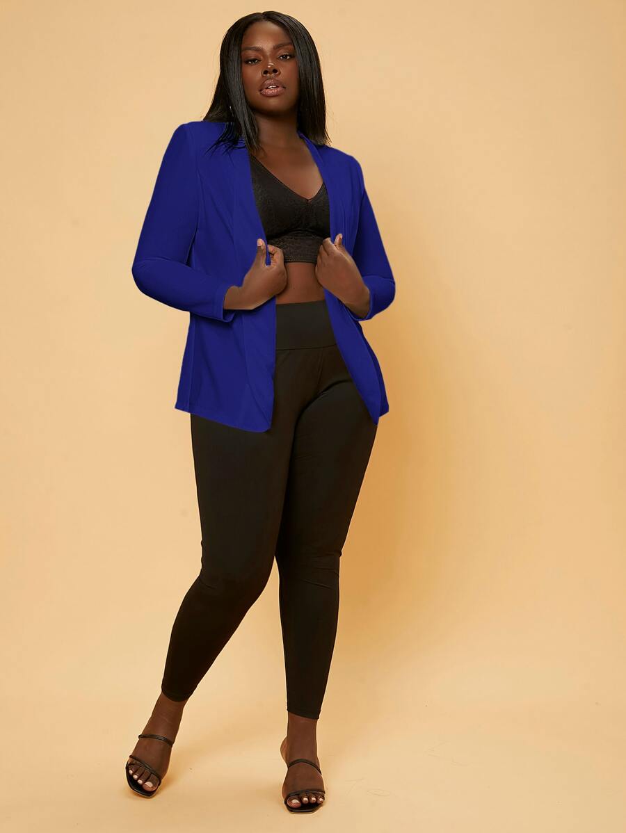 Slaydiva 大碼素色開門襟西裝外套 - 寶藍色 - 查看 1