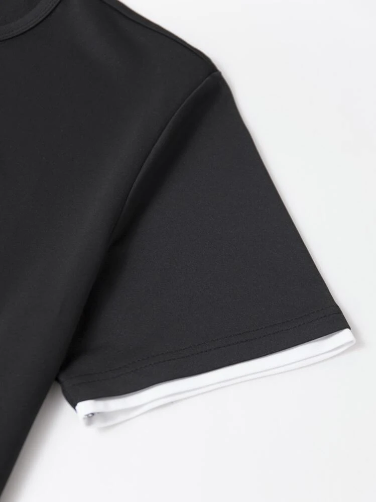 Manfinity Homme Men Letter Patched Detail 2 In 1 Tee & Drawstring Waist Shorts, Cozy Outfits - Black - View 3