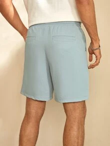 Manfinity Men Slogan Graphic Drawstring Waist Shorts - Baby Blue - View 2