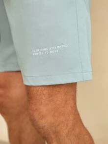 Manfinity Men Slogan Graphic Drawstring Waist Shorts - Baby Blue - View 5