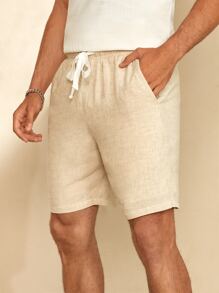 GENTILAND 男士腰部抽繩直筒短褲 - 杏色 - 查看 4