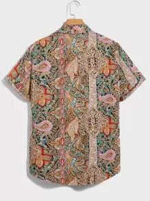 Manfinity VCAY Camisa Colorida Con Estampado Floral De Cachemira Y Manga Corta Con Botones Para Hombre, Regalo Para Novio En La Playa Para Vacaciones