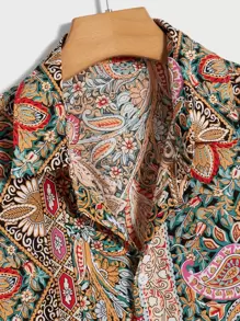Manfinity VCAY Camisa Colorida Con Estampado Floral De Cachemira Y Manga Corta Con Botones Para Hombre, Regalo Para Novio En La Playa Para Vacaciones