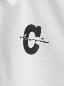 SHEIN 男孩字母和卡通圖案POLO衫