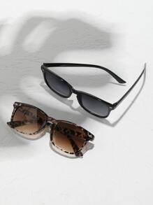 2pairs Leopard Print Frame Fashion Glasses Casual - Multicolor - View 2