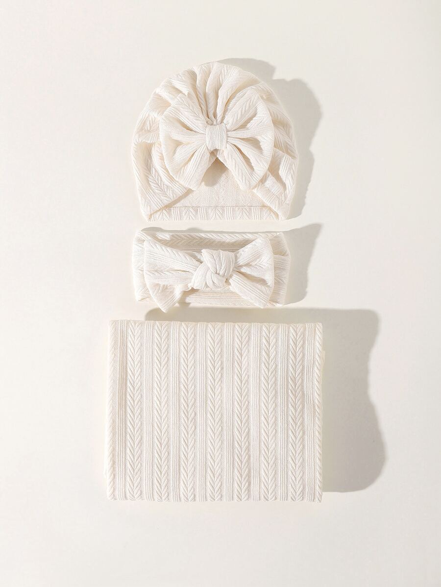 3入組嬰兒帽和髮箍和繈褓毯套裝 - 米色 - 查看 1