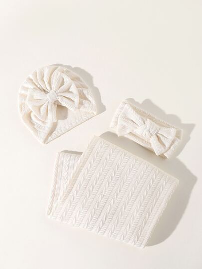 3pcs Baby Hat & Headband & Swaddling Blanket Set