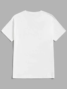 ROMWE MEN 男式图案加大码 Y2k T 恤，学校 - 白色 - 查看 2