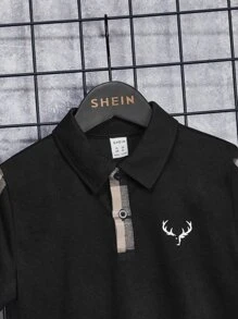 SHEIN 男孩格紋和鹿角圖案POLO衫