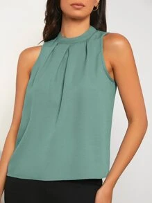 SHEIN Essnce Fold Pleated Detail Keyhole Back Clear Blouse - Cadet Blue - View 5