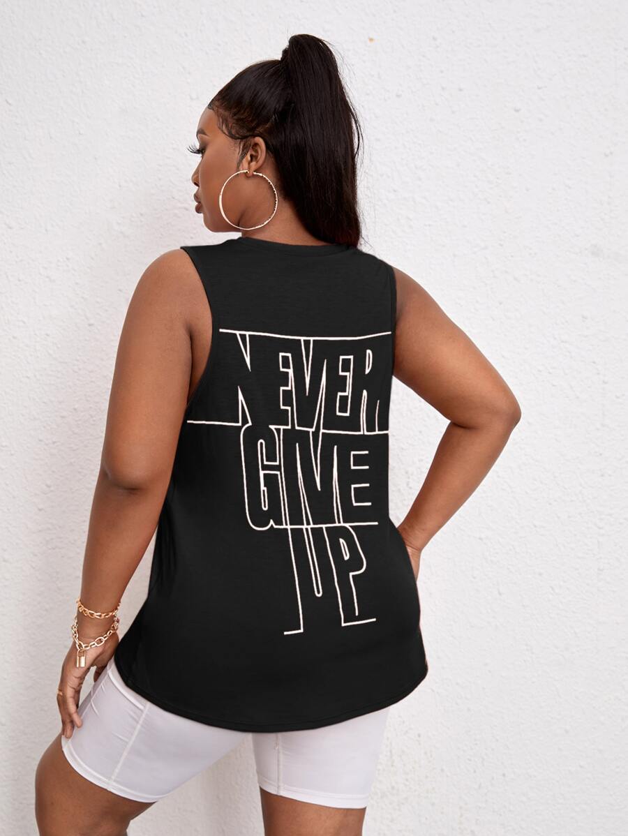 SHEIN Street Sport Plus Softness Slogan Graphic Sports Tank Top - Black - View 1