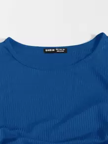 SHEIN Unity 素色側抽繩抽褶包臀連衣裙 - 藍色 - 查看 4