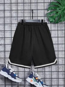 SHEIN Tween Boy Striped Waistband Drawstring Waist Sports Shorts, Summer